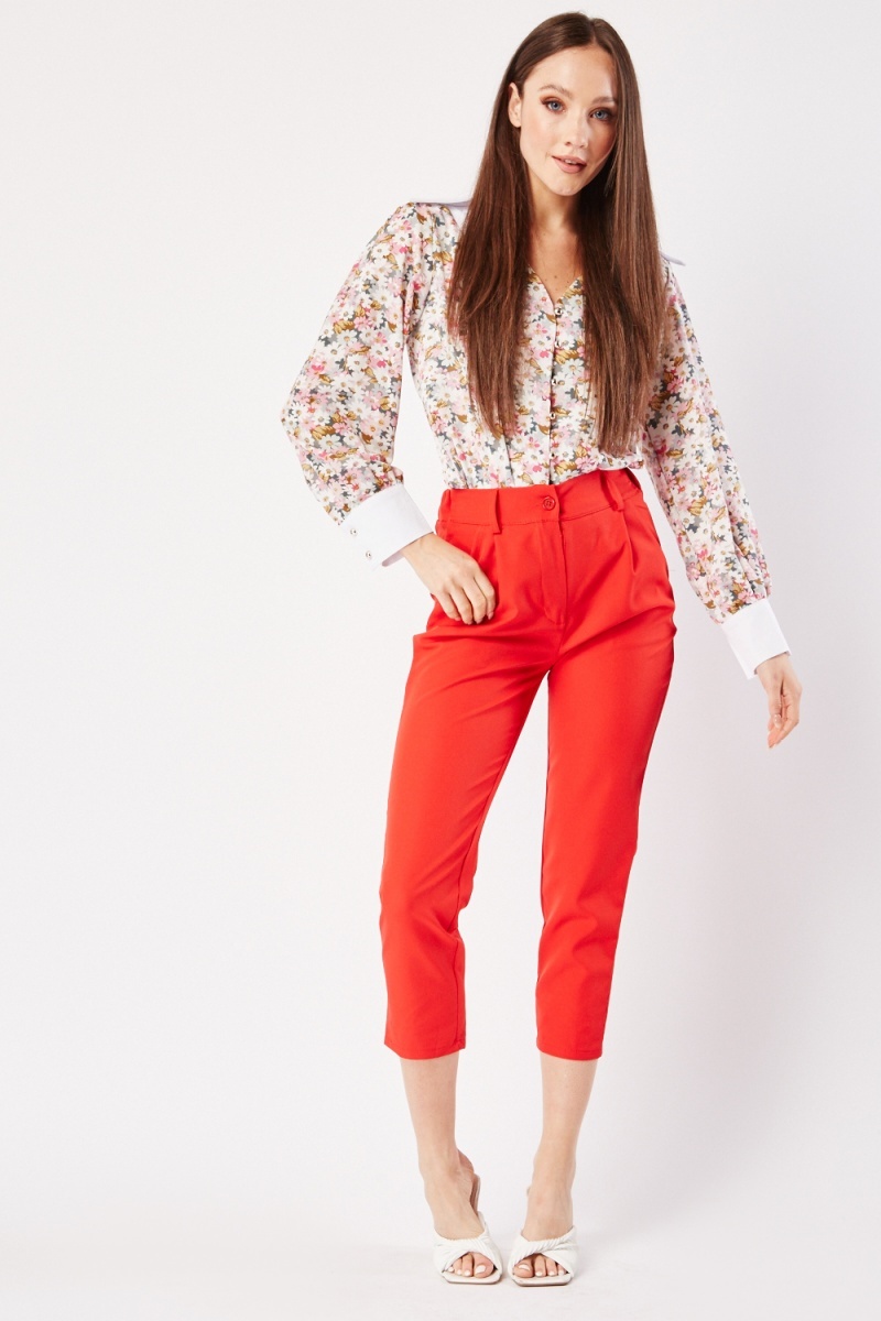 Crinkle Tapered Trousers  Papaya Enchanting Paisley  Boden AU