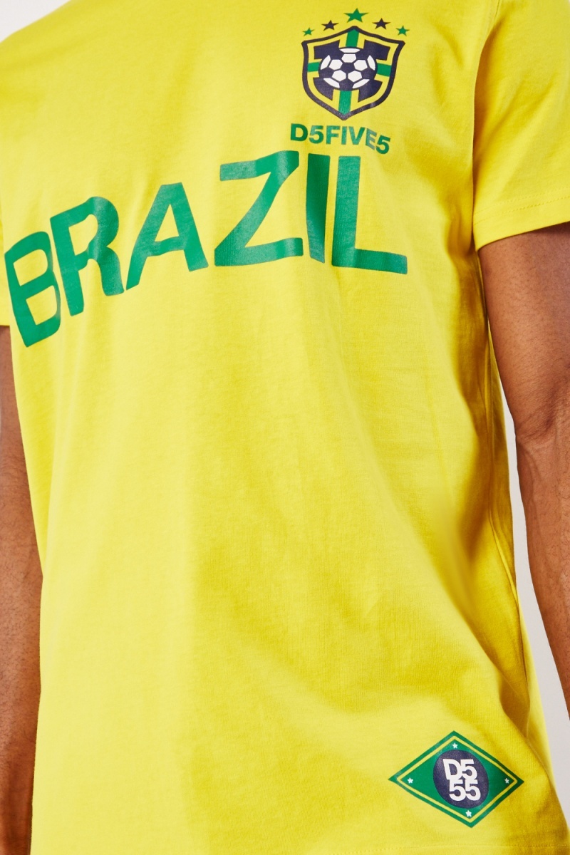 Brazil Football Cotton T-Shirt - Yellow/Multi - Just $7