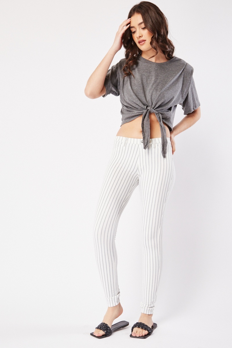 Striped Mid Waist Jeggings - Off White/Multi - Just $3