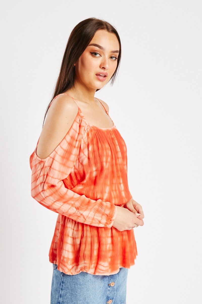 Tie Dye Cold Shoulder Top Orange Red Multi Just 7