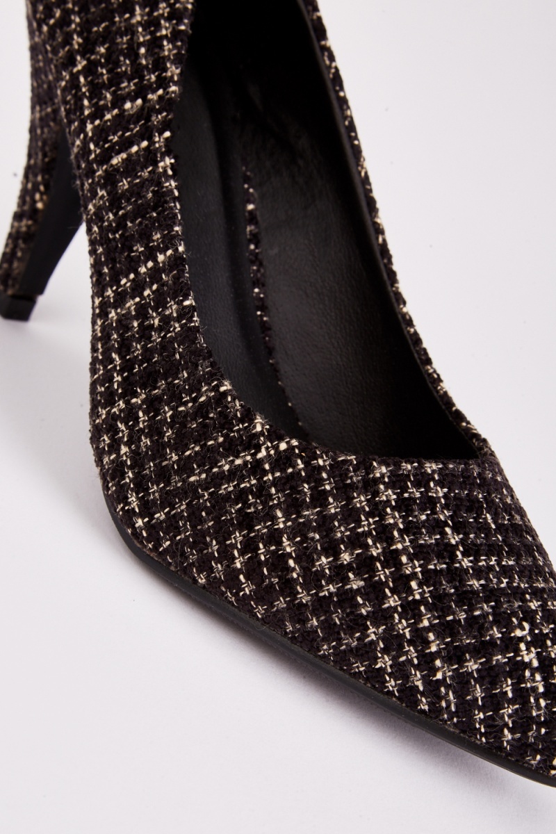 Tweed Mid Heels - Black/Taupe - Just $7