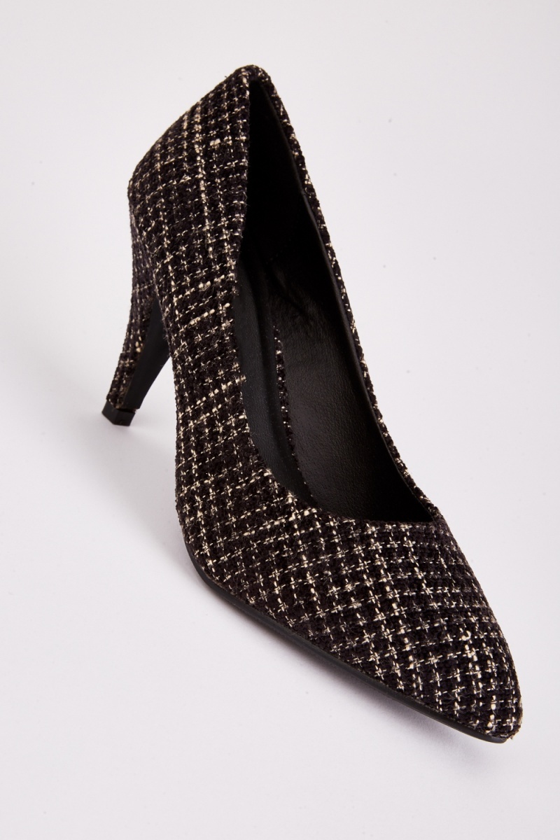 Tweed Mid Heels - Black/Taupe - Just $7