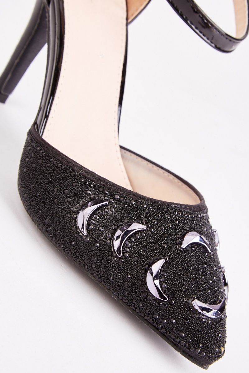 Half Moon Contrasted Heeled Shoes - Gold or Silver - Just $3