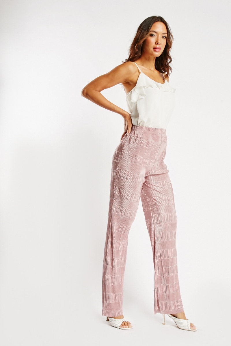Textured Elasticated Wide Leg Trousers - 3 Colours - Just $6