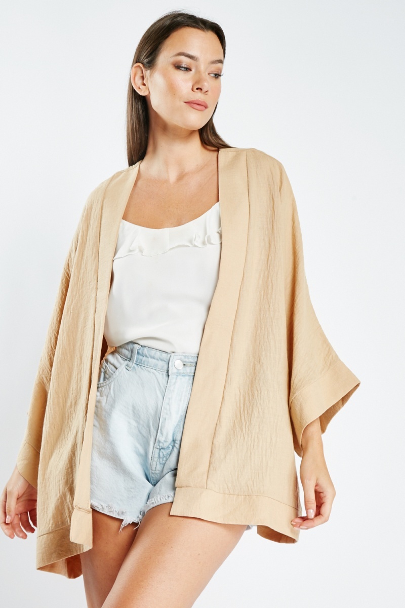 Textured Open Front Kimono - Latte - Just $7