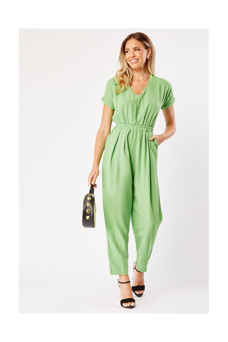 V-Neck Short Sleeve Jumpsuit - Blue or Lime - Just $7