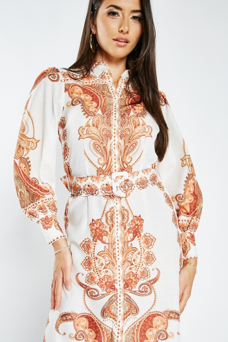 Wallis cream paisley maxi clearance shirt dress