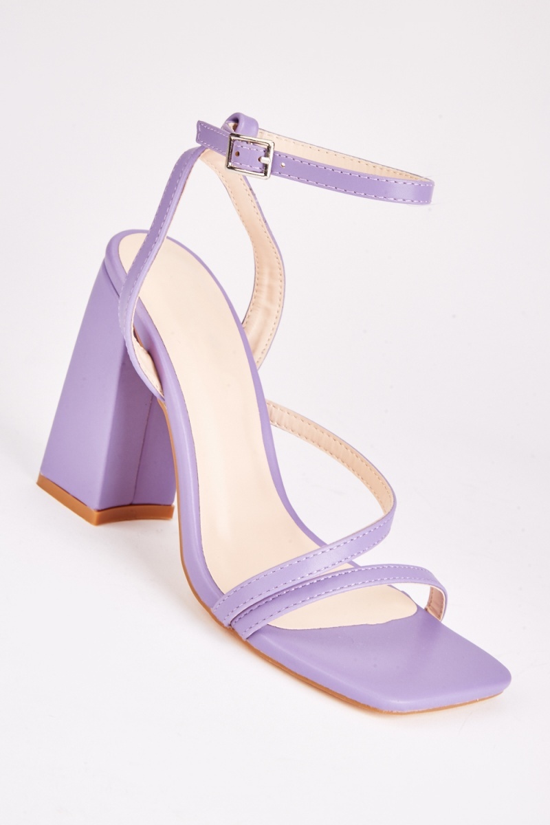 LILAC SUEDE STRAPPY MID HIGH BLOCK HEEL SANDALS WITH ANKLE STRAP | Go  Wholesale