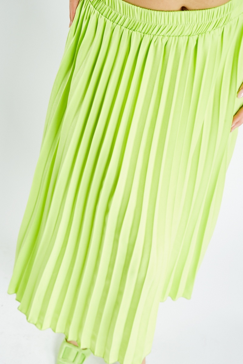 Neon green 2025 pleated midi skirt