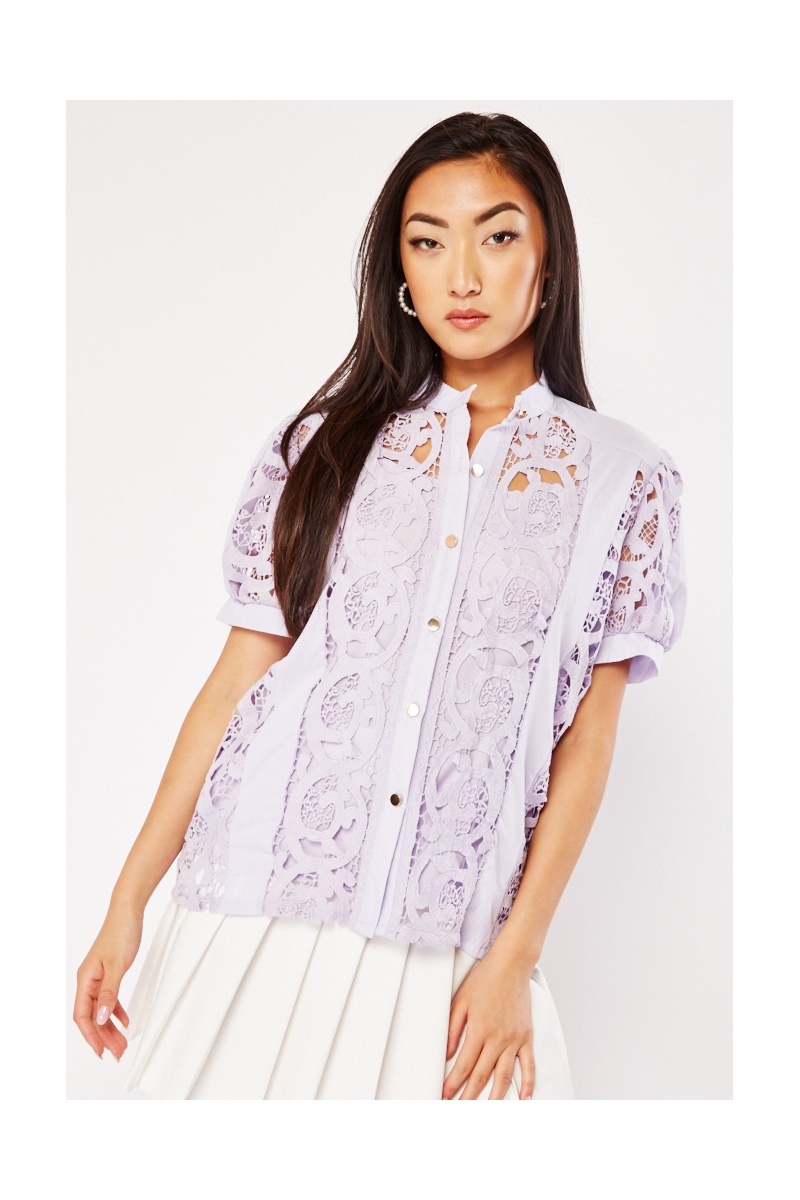 Women's Lilac Lace Short Sleeve Top