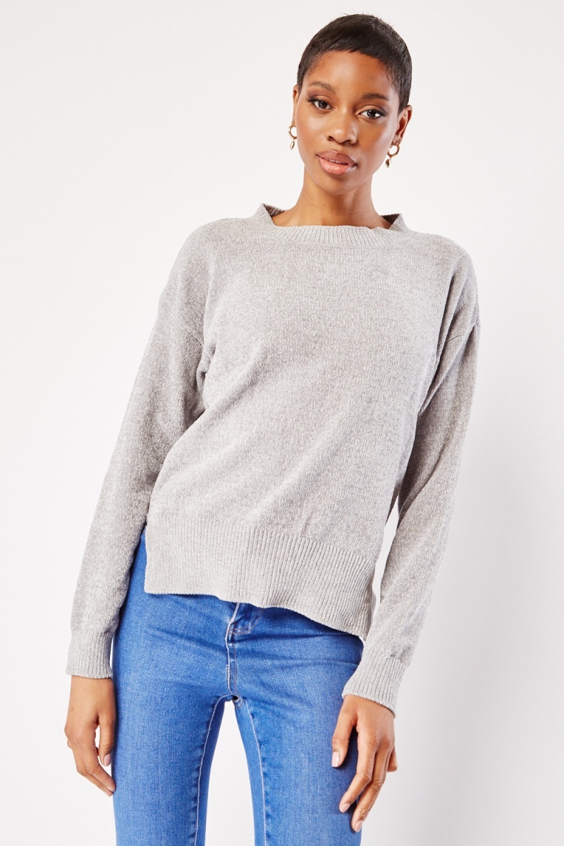 Round Neck Chenille Knit Jumper 3 Colours Just 7