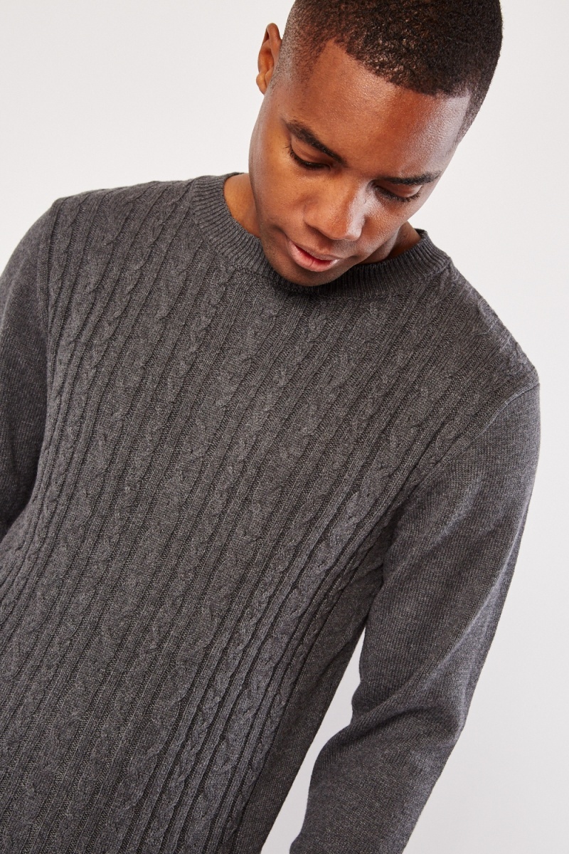 Cable Knit Panel Jumper - Grey or Charcoal - Just $7