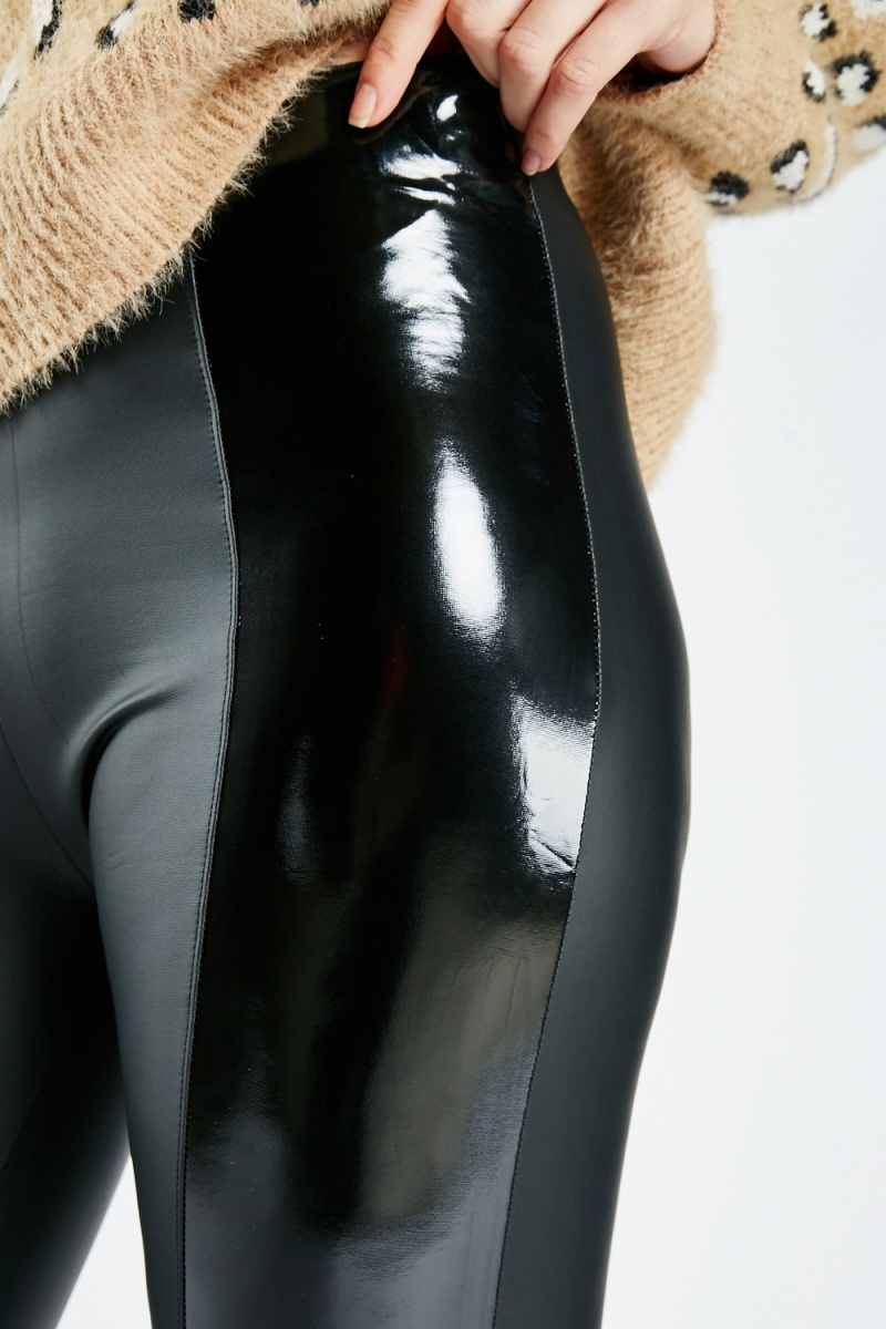 Shiny Black Faux Leather Leggings