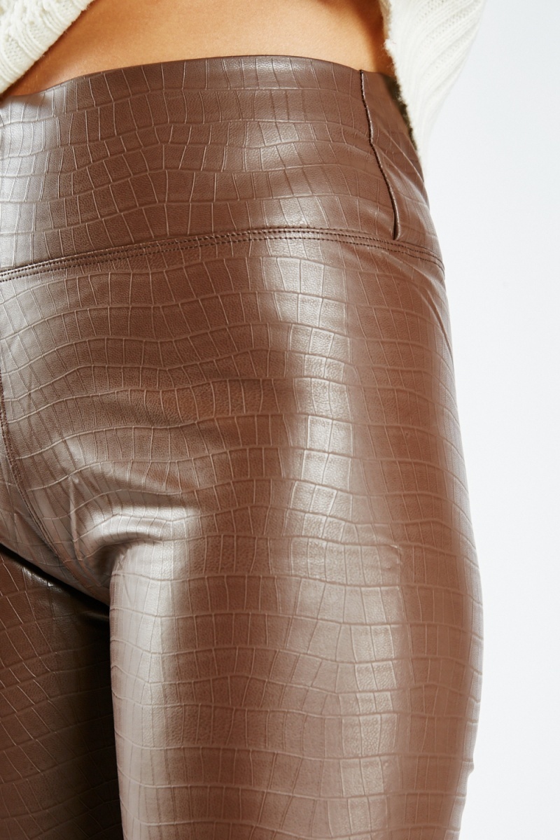 Brown Faux Cracked Leather High Rise Leggings · Filly Flair