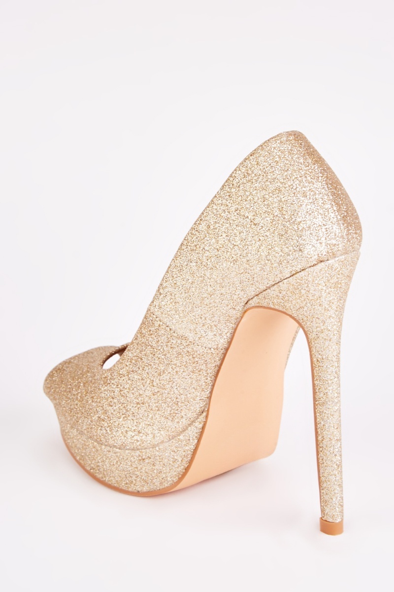 Gold sparkly closed toe hot sale heels