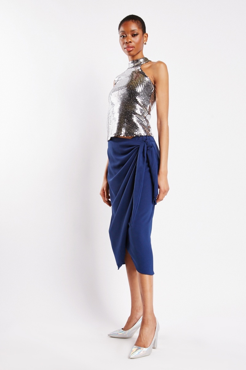 Navy wrap hotsell midi skirt