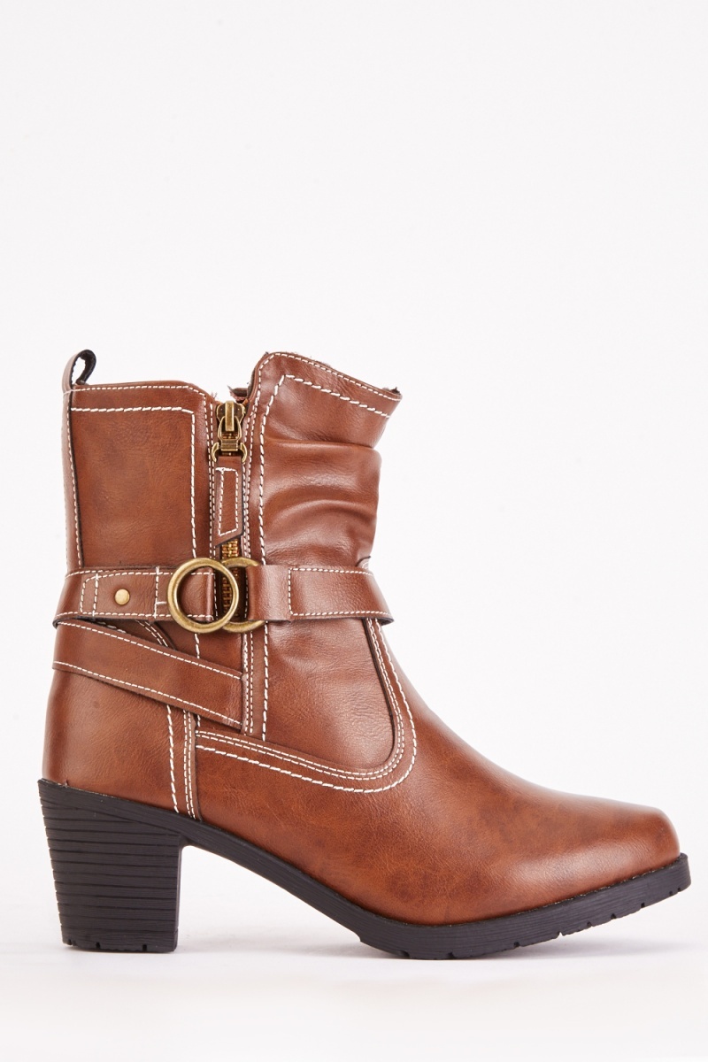 O-Ring Strap Ankle Boots - Brown - Just $11