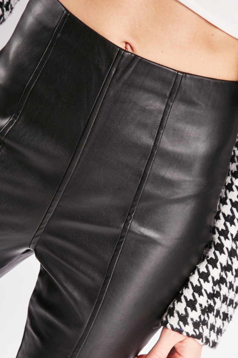 New Look Petite zip detail leather look legging in black