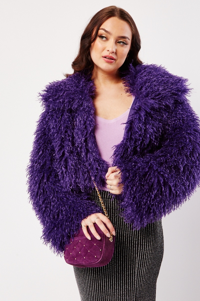 faux fur jacket purple