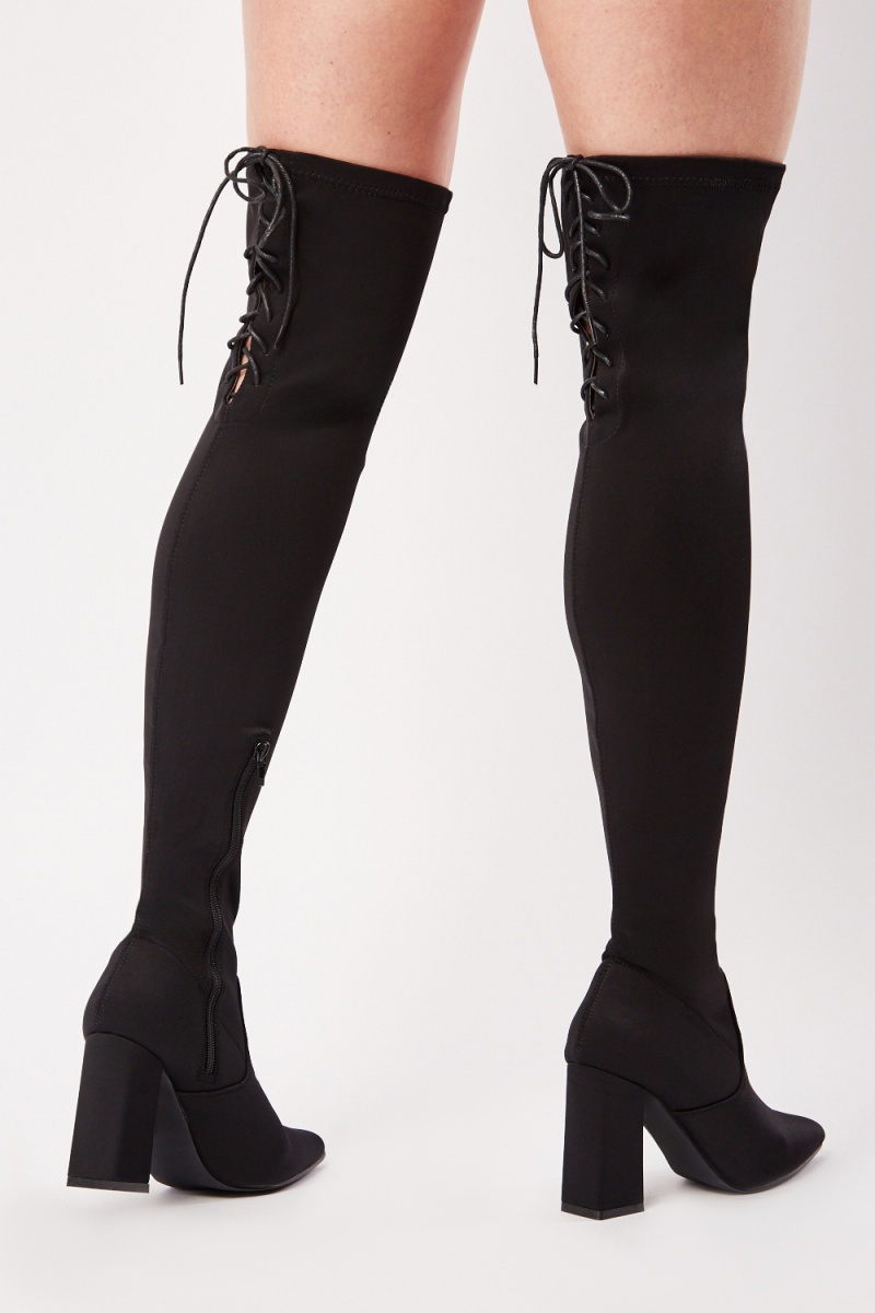 Scuba Tie Up Back Knee High Boots - 3 Colours - Just $11