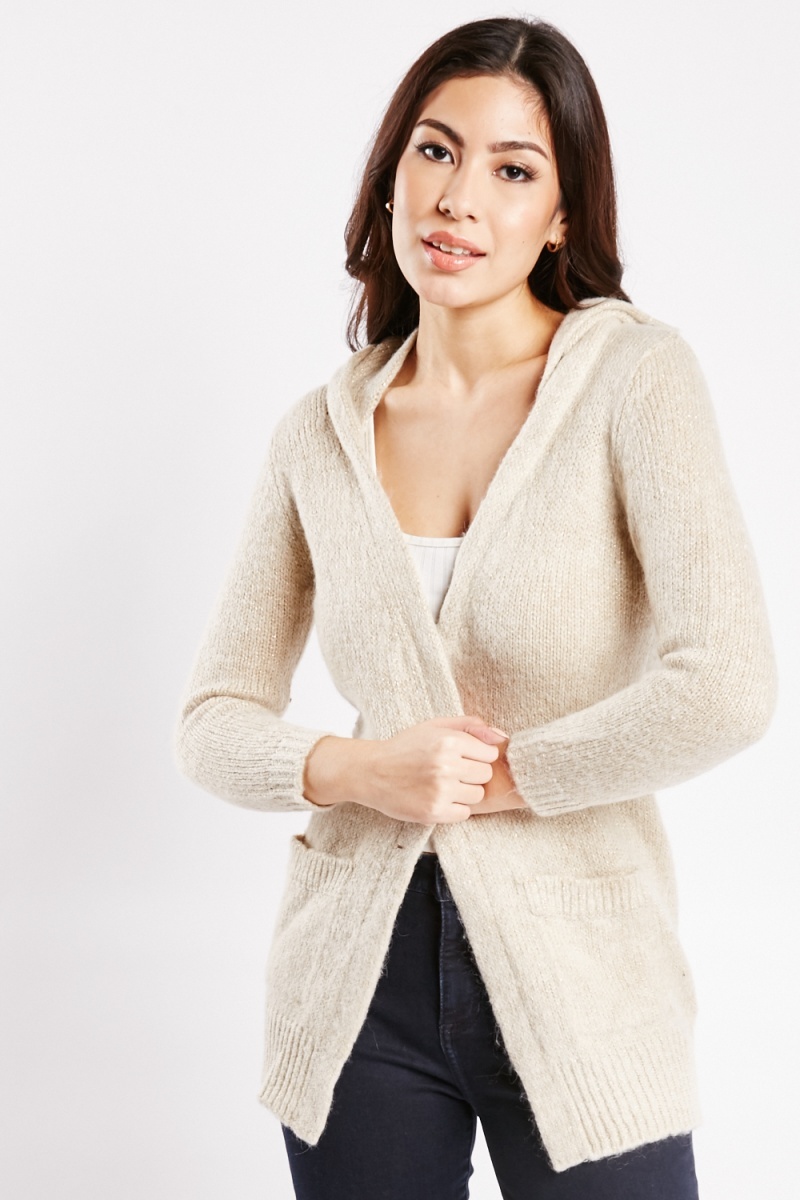 Shimmery Hooded Knit Cardigan - Light Beige/Gold or Dusty Pink/Gold - Just  $7