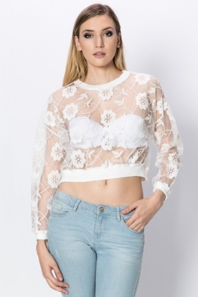 white flower mesh top