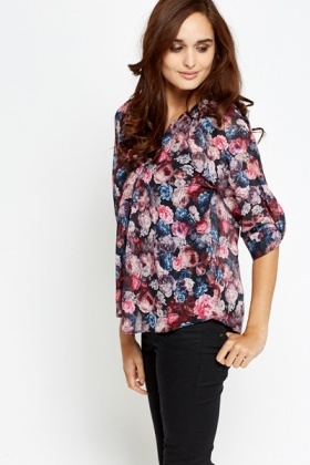 Colourful Roses Print Blouse - Just $7