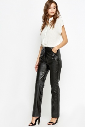 faux leather straight leg trousers