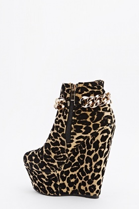 Leopard Print Wedge Boots - Just $6