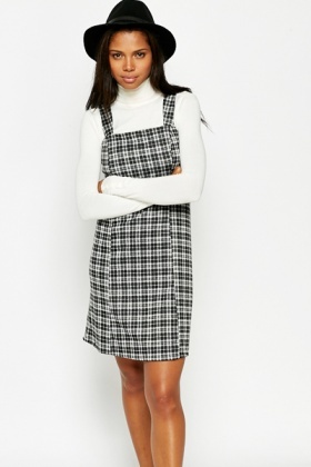 checkered pinafore dress black and white