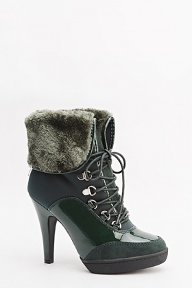 Faux Fur Trim Heeled Boots - Just $6