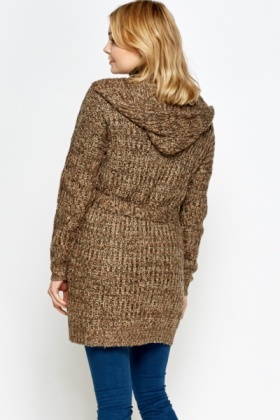 Chunky Hooded Knitted Wrap Cardigan - Just £5