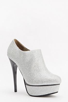 Silver Lurex Ankle Heeled Boots - Just $6