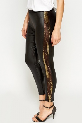 Download Black Leather Look Mock Croc Leggings - Just $6