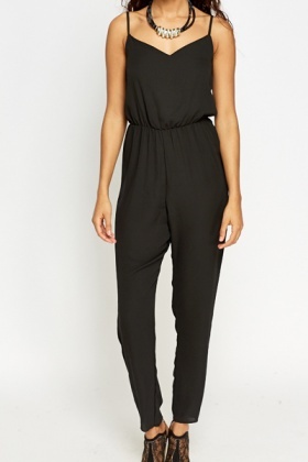 black jumpsuit with spaghetti straps