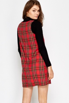 ladies red tartan pinafore dress