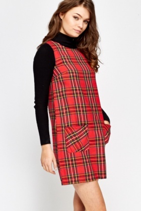 plus size checked pinafore dress