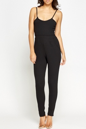 black thin strap jumpsuit