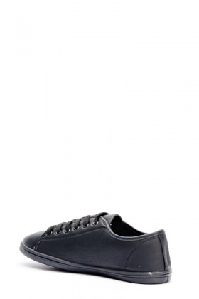 black faux leather trainers