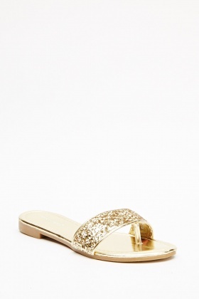 gold sparkle flip flops