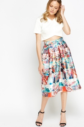 high waisted midi skater skirt