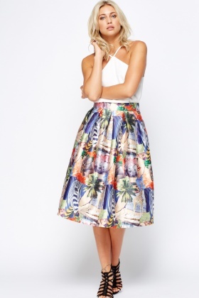 high waisted midi skater skirt