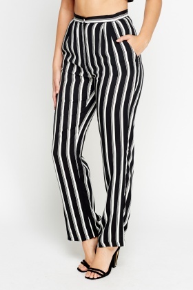 black and white striped high waisted trousers