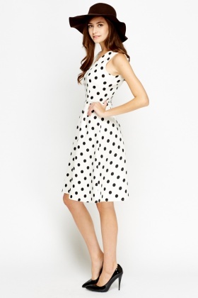 white polka dot skater dress