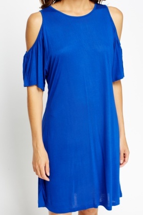 cobalt blue cold shoulder dress