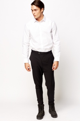 black fitted trousers