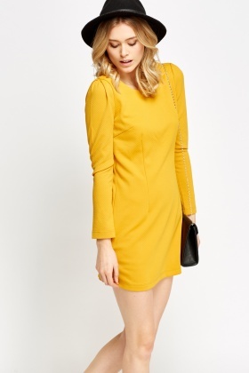 mustard dress shift textured fullscreen