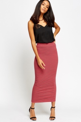 Ribbed Stripe Maxi Pencil Skirt - Just $7