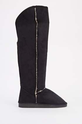 black knee high boots with fur trim