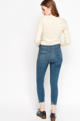 cropped frayed hem jeans